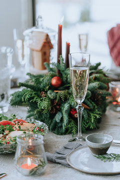 Festively decorated Christmas table for dinner