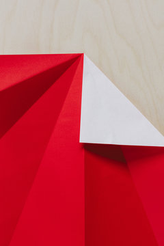 Close up of folded red origami paper