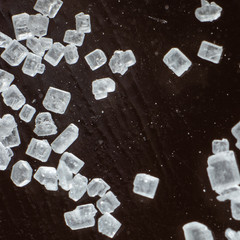 macro crystal salt, on a black background close-up