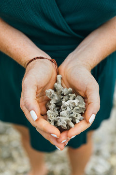 Anonymous hands holding corals