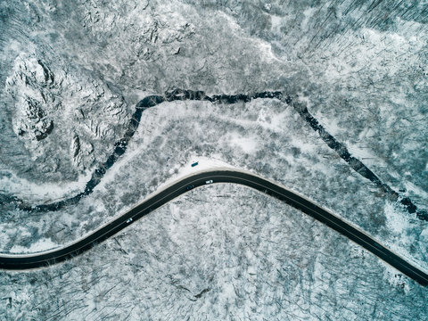 Aerial shot of a road from above
