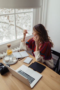 Woman Freelancer Working at Home