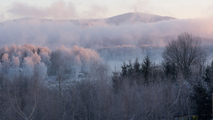 Frosty, foggy sunrise in the 