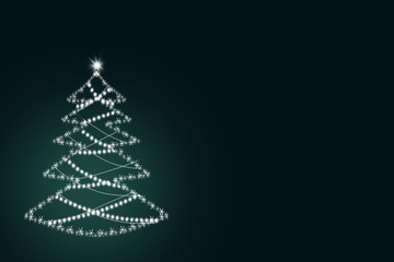 New Year, Christmas tree drawn by snowflakes, digital illustration for greeting card on a dark background
