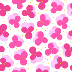 Floral seamless pattern with hand drawn Violets. Abstract texture with simple flowers. Feminine background.