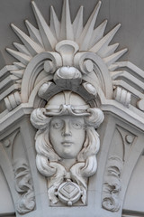 Fototapeta na wymiar Ornate facade of an art nouveau building in Riga, Latvia, Baltic States, Europe