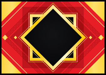 Red background with black square space & golden  frame. Vector.