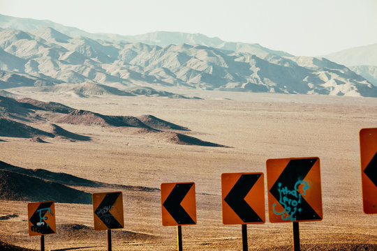California Desert Driving on Sunny Hot Summer Day