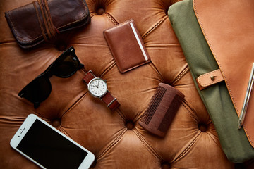 Masculine product layout overhead still life