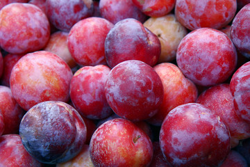 plums on a black background