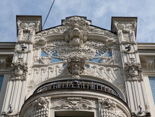 Facade of art nouveau building in the Alberta Street in Riga, Latvia