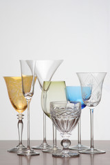 Glass cups in different designs and colors.