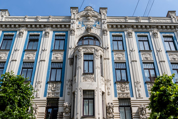 Fototapeta na wymiar Facade of art nouveau building in the Alberta Street in Riga, Latvia, Europe