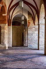 Naklejka premium Medieval Brescia city with a winged lion as a symbol