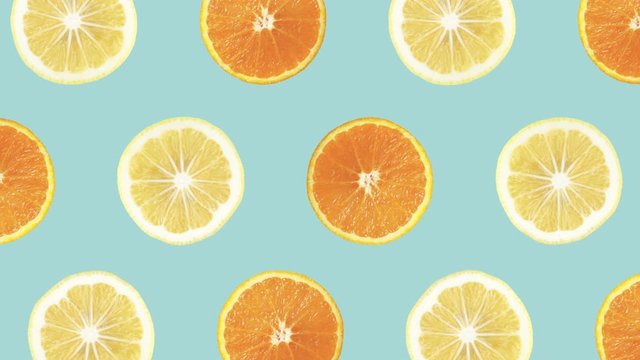 Real slice lemon orange fruit pop art seamless background.Minimal collage in retro style.3d animation in pastel color.Abstract modern citrus or citric fruit zine culture.Creative digital art.70s sign
