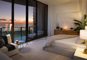 Warm evening view from apartment bedroom miami