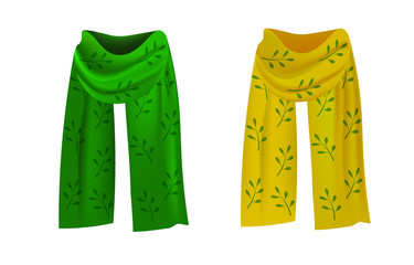 Green and yellow leaf pattern scarf . vector