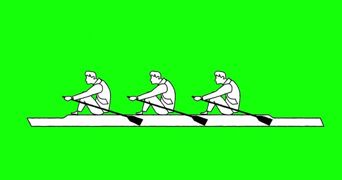 Animation of team rowing, teamwork.