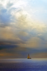 Sailboat in the stormy sea.Travel on a sailing boat.