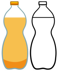 Plastic soda bottle in colored and line versions