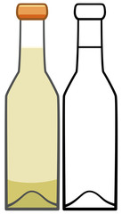 White wine bottle in colored and line versions