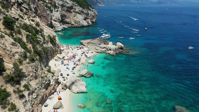 Cala Mariolu view from above. Cala Mariolu famous beach. Italy Sardinia Nuoro province National Park of the Bay of Orosei and Gennargentu Cala Mariolu listed as World Heritage. Sardinia, Italy.