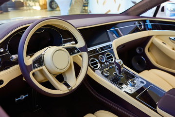 Luxury car interior details. Shallow DOF selective focus.