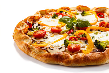 Pizza with pepper and champignon on white background