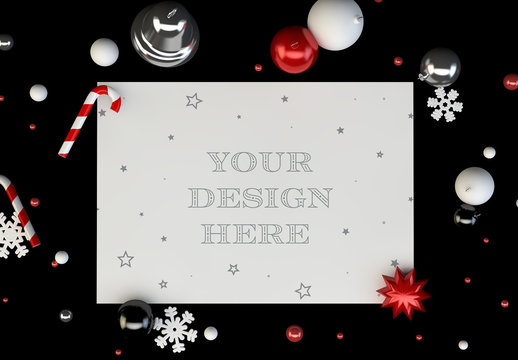 Christmas Greeting Card Mockup with Black Background