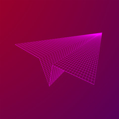 Paper plane flying wireframe vector