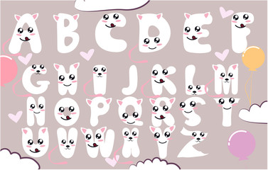 Set of cute and kawaii letters. Alphabet collection for children's party celebration