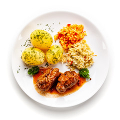 Wrapped pork chop with boiled potatoes