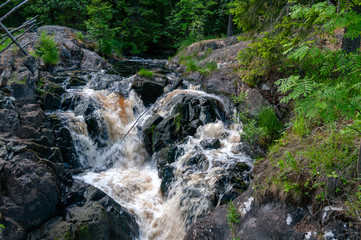 Ahvenkoski waterfall on the Tohmajoki River, Sortavala region, Republic of Karelia, Russian Federation