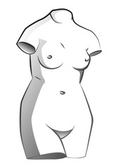 Sculpture Torso of Venus (Aphrodite) antique goddess of  love. Vector  illustration on white background.