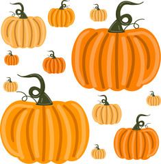 Pumpkins seamless pattern with lettering. Autumn background. Vector.