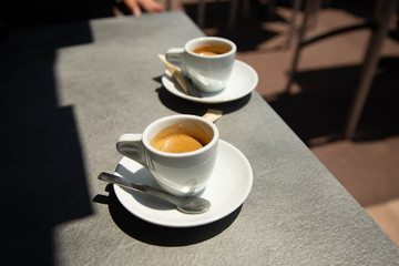 cup of coffee on table in cafe
