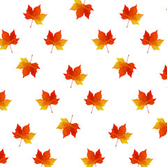 Maple leaf pattern on white background for textile, fabric, print, surface design. Autumn leaves background