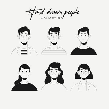 Hand drawn colorless people avatar collection.Vector