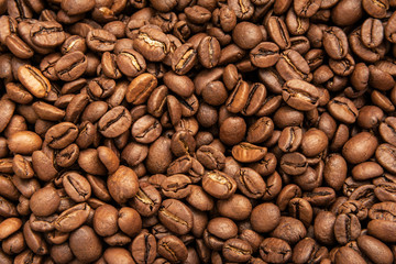 Coffee beans background / Top view. Copy space.