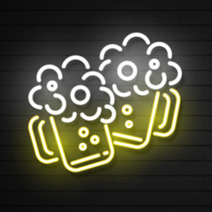 Neon lager beer Icon. Vector beer. Glass of beer