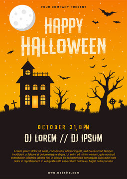 Happy halloween business flyer design template, vector illustration
