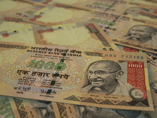 INR. Indian currency. Money of India business background.  Indian Rupees