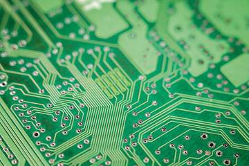 computer PCB Board, close-up macro chip, electronic device, selective focus