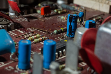 Closeup Electronic Circuit. Microchips and Electronic Elements