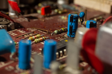 Closeup Electronic Circuit. Microchips and Electronic Elements