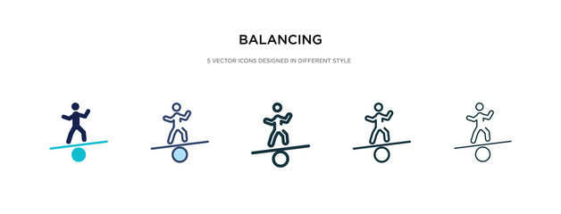 Fototapeta na wymiar balancing icon in different style vector illustration. two colored and black balancing vector icons designed in filled, outline, line and stroke style can be used for web, mobile, ui