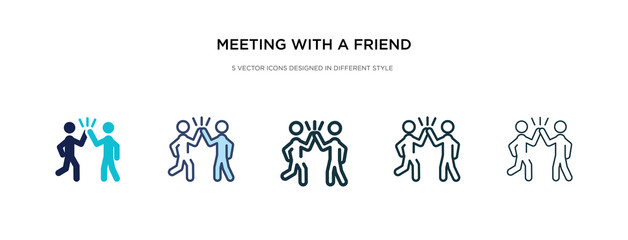 meeting with a friend icon in different style vector illustration. two colored and black meeting with a friend vector icons designed in filled, outline, line and stroke style can be used for web,