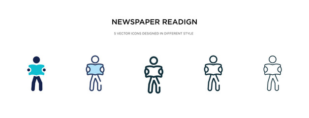newspaper readign icon in different style vector illustration. two colored and black newspaper readign vector icons designed in filled, outline, line and stroke style can be used for web, mobile, ui