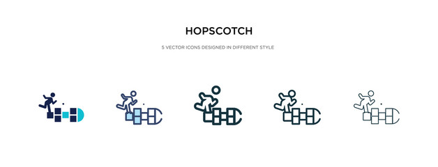 hopscotch icon in different style vector illustration. two colored and black hopscotch vector icons designed in filled, outline, line and stroke style can be used for web, mobile, ui