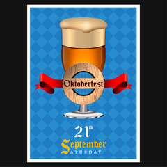 Oktoberfest poster with text and beer glass - Vector